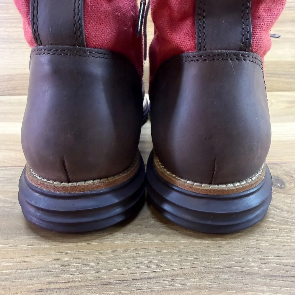 Cole Haan Original Grand Cap Toe Boots Mens 8 Brown Leather Red Canvas Casual